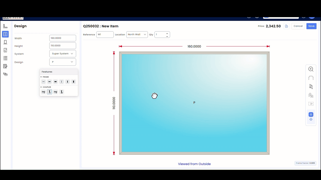 Custom window design configurator with drag and drop